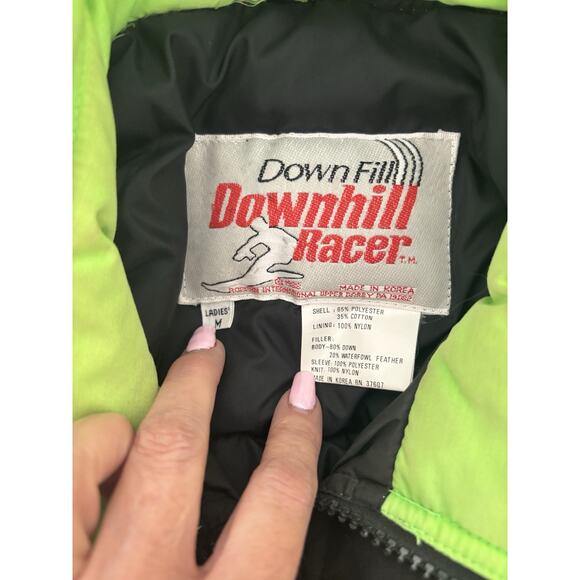 Vtg Retro Ski Jacket Womens Medium Downhill Racer Puffer 80s Blk Neon Pink Green - Picture 5 of 5